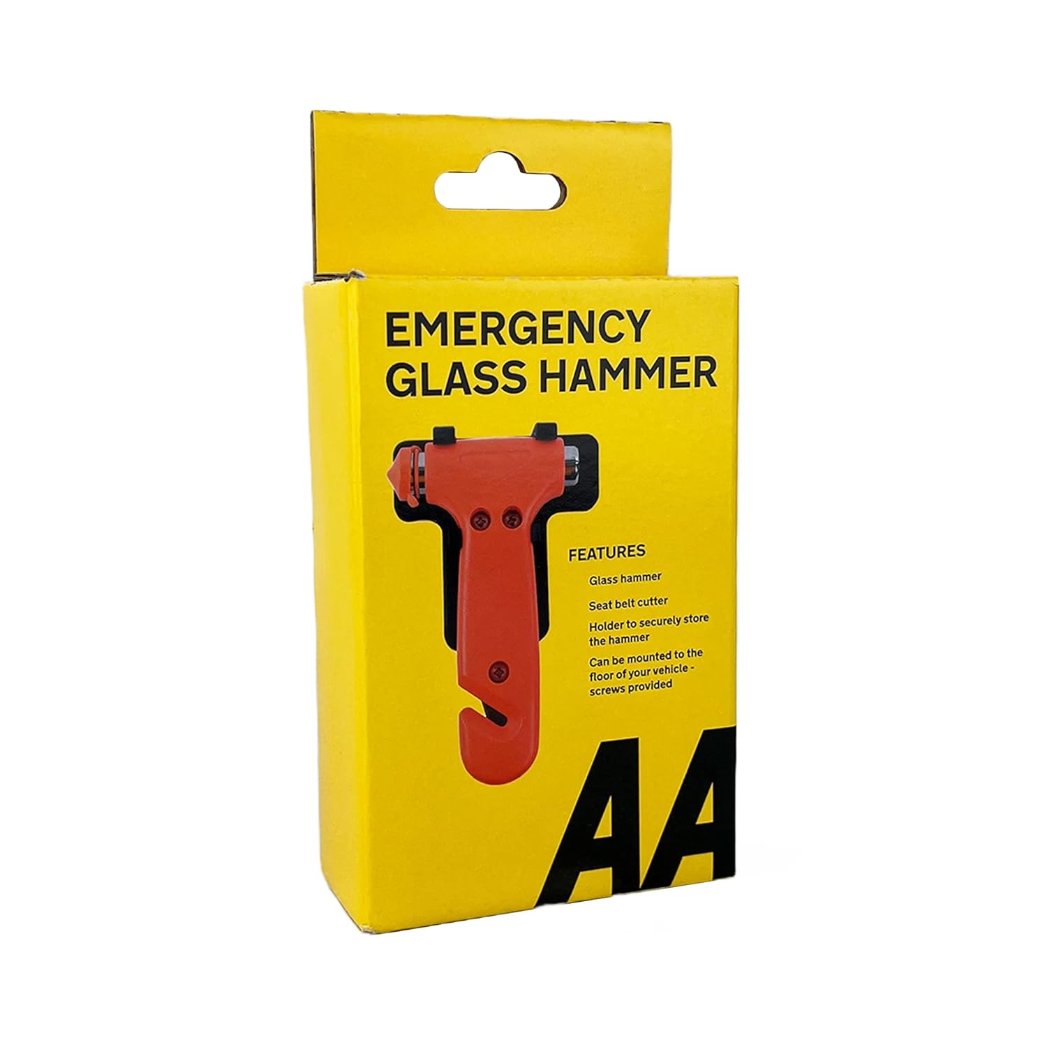 AA Emergency Car Window/Glass Hammer Seatbelt Cutter Rescue Tool AA6240 - Essential For Quick Vehicle Escape – With Mounting Screws And Bracket