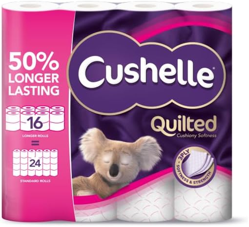 Cushelle Quilted 50% Longer Lasting Toilet Tissue 16 Equals 24 Regular Rolls