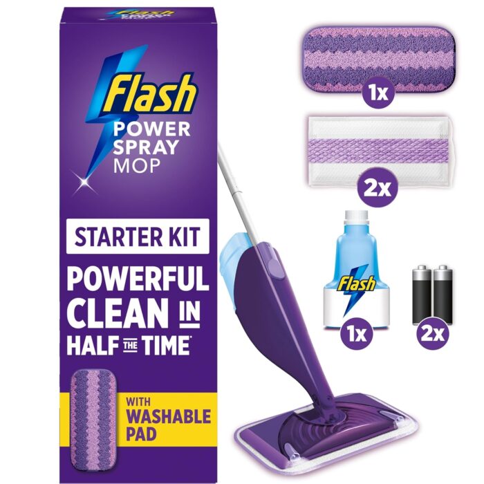Flash Power Spray Mop Floor Cleaner Starter Kit (1 Washable + 2 Disposable Pads)
