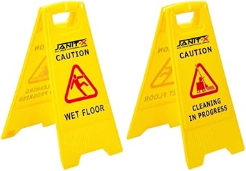 Janit-X Caution Wet Floor & Cleaning In Progress Yellow Warning A-Frame 63cm x 30cm (2)