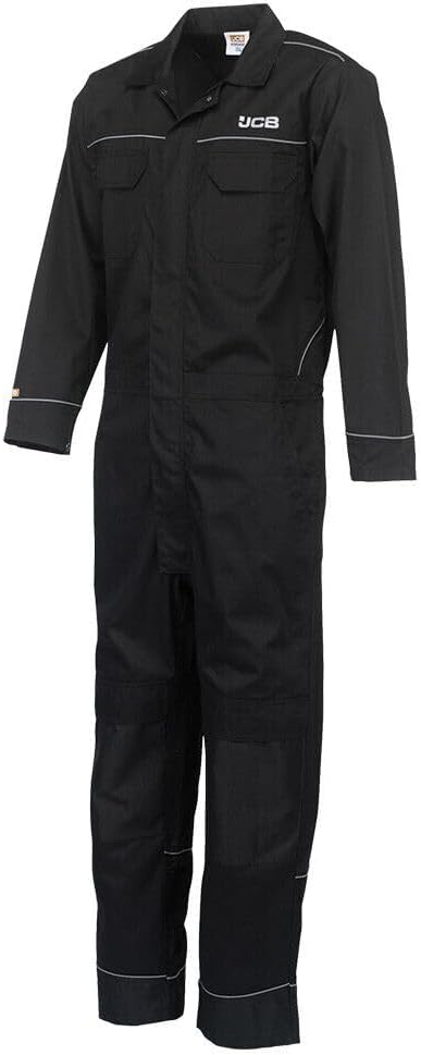 JCB Trade Coveralls Mens Knee Pad Heavy Duty Overalls Boilersuit Work Mechanics (Black