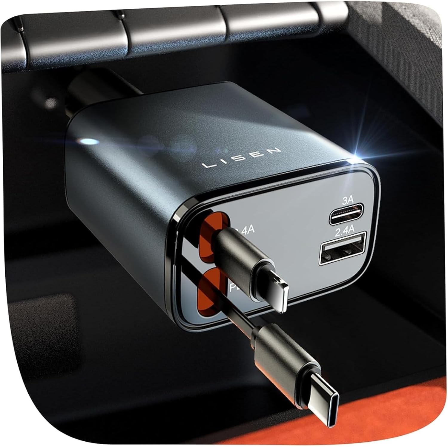 LISEN Retractable Car Phone Charger 84W Mens Gifts for Men Women Gadgets for Men Cigarette Lighter USB Charger Car Charger USB C Fast Charge Camping Essentials Car Accessories...