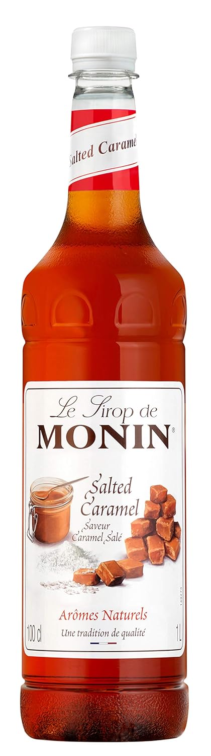 MONIN Premium Salted Caramel Syrup 1L for Coffee and Cocktails. Vegan-Friendly