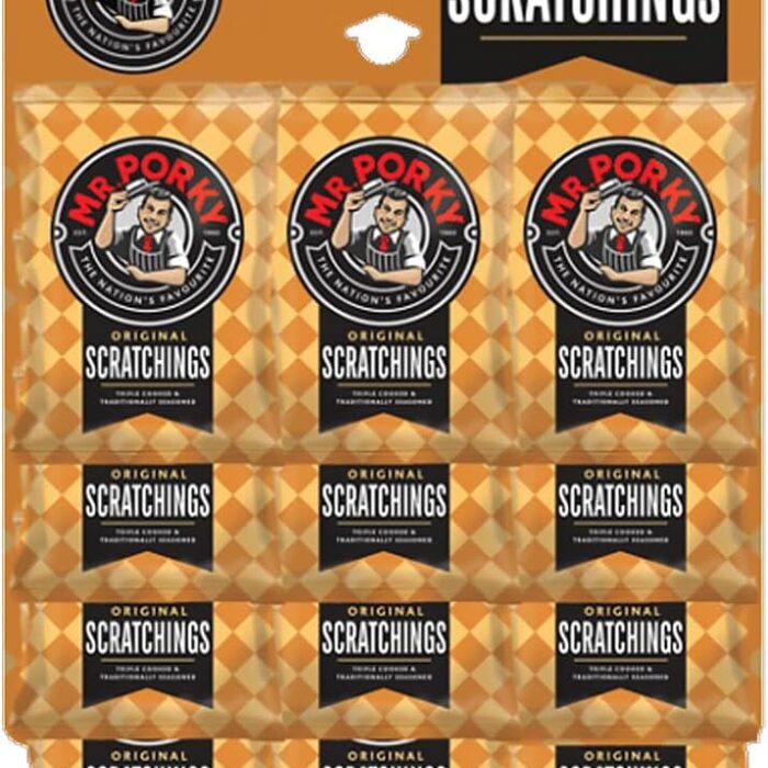 Mr Porky Original Scratchings Gold Pubcard 12 x 25g – Traditional Pork Scratchings