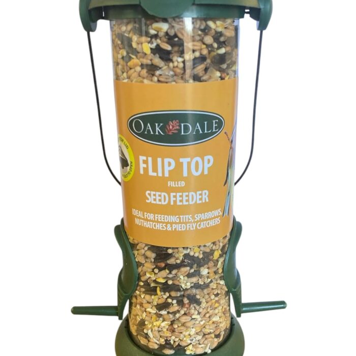 Oakdale Flip Top Premium Filled Seed Wild Bird Feeder Easy Fill With Dual Perch For Birdatching And Garden Outdoor Use All Weather