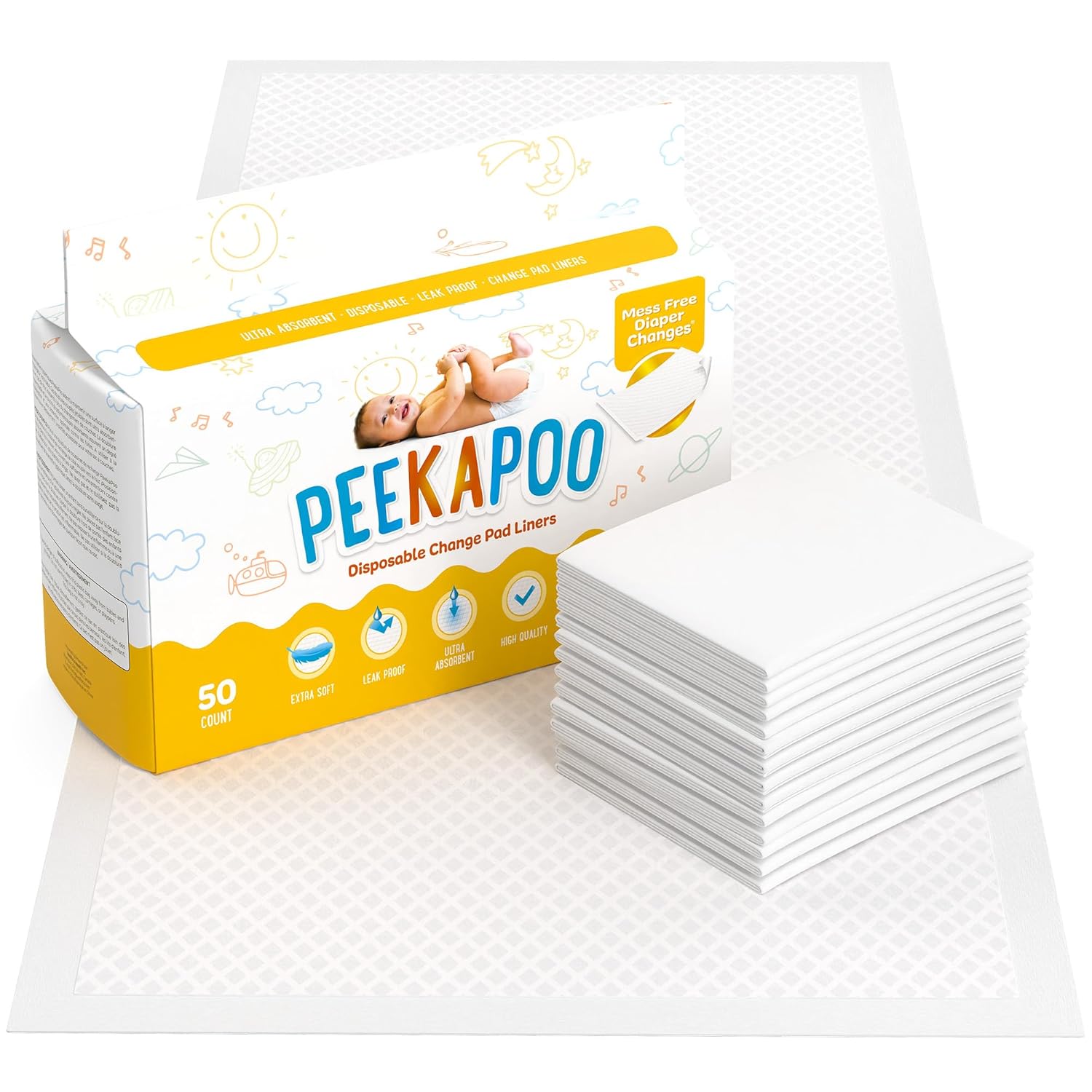 Peekapoo - Disposable Changing Pad Liners (50 Pack) Super Soft