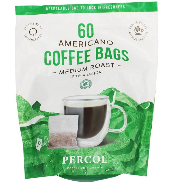 Percol Americano Medium Roast Coffee 100% Arabica Ready To Drink Bags - 60 x 8g