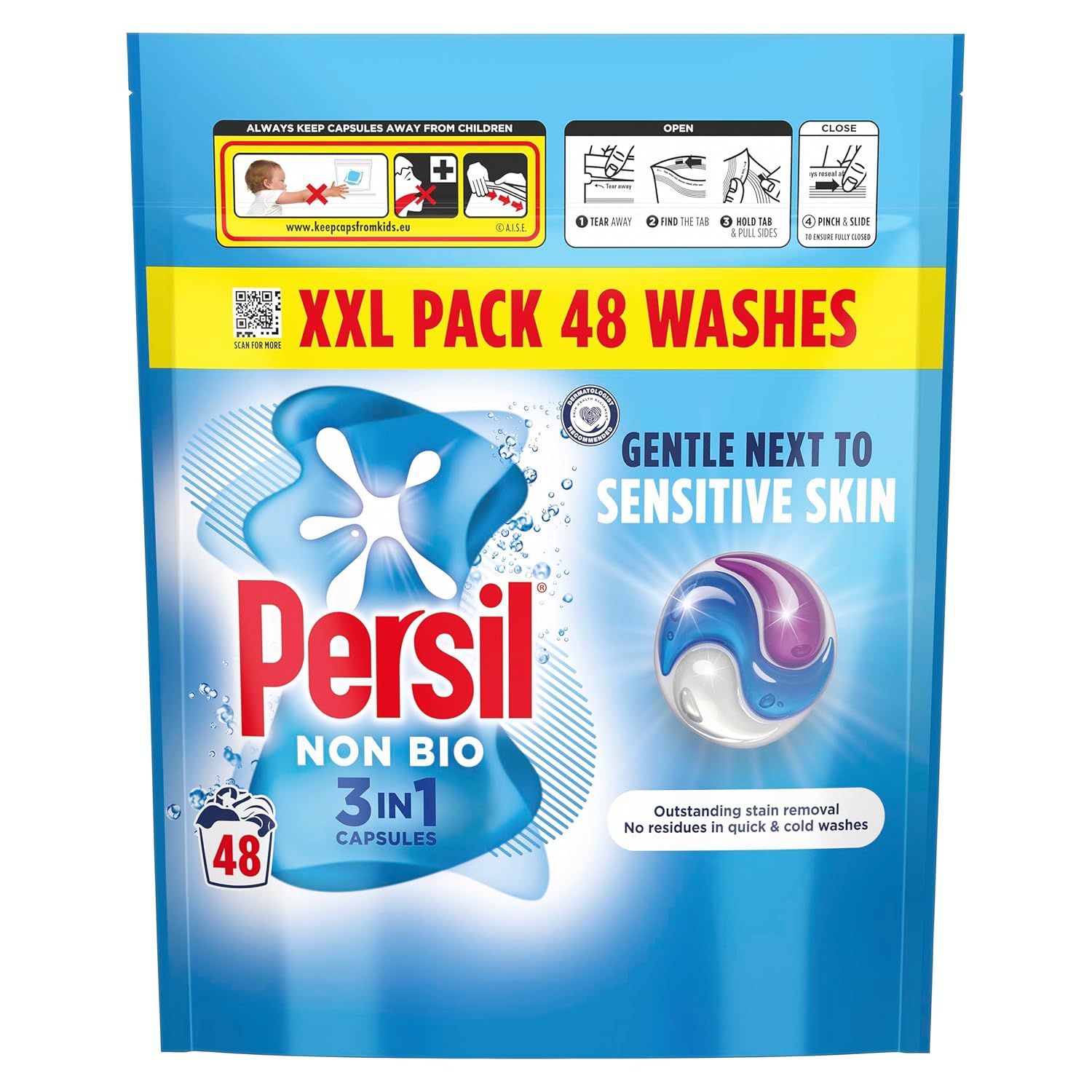 Persil Non Bio 3 in 1 Washing Capsules laundry capsules gentle next to sensitive skin for outstanding stain removal in quick & cold washes 48 washes