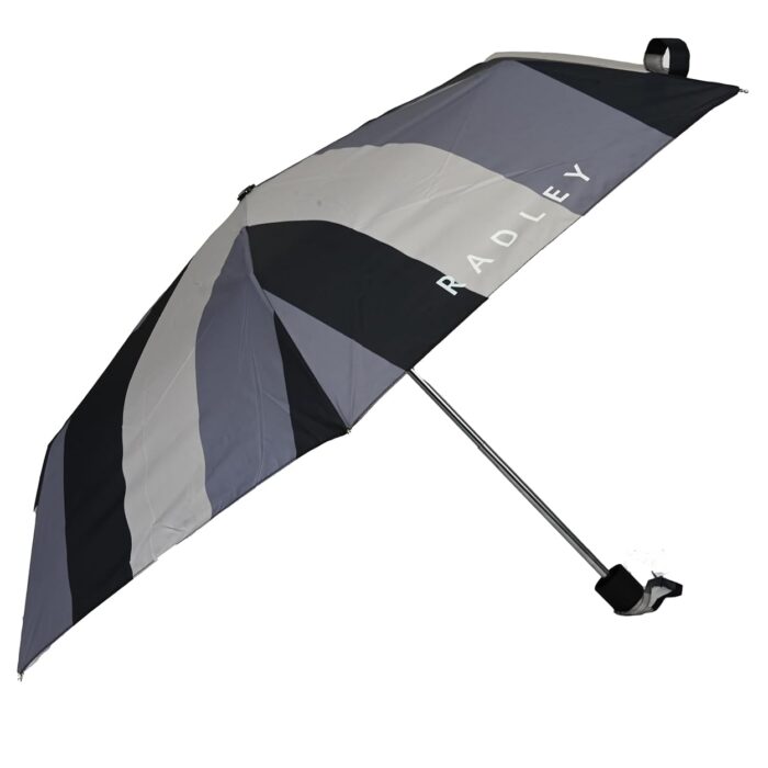 RADLEY London Womens Responsible Foldaway Telescopic Umbrella Tavistock Stripe in Black & Grey