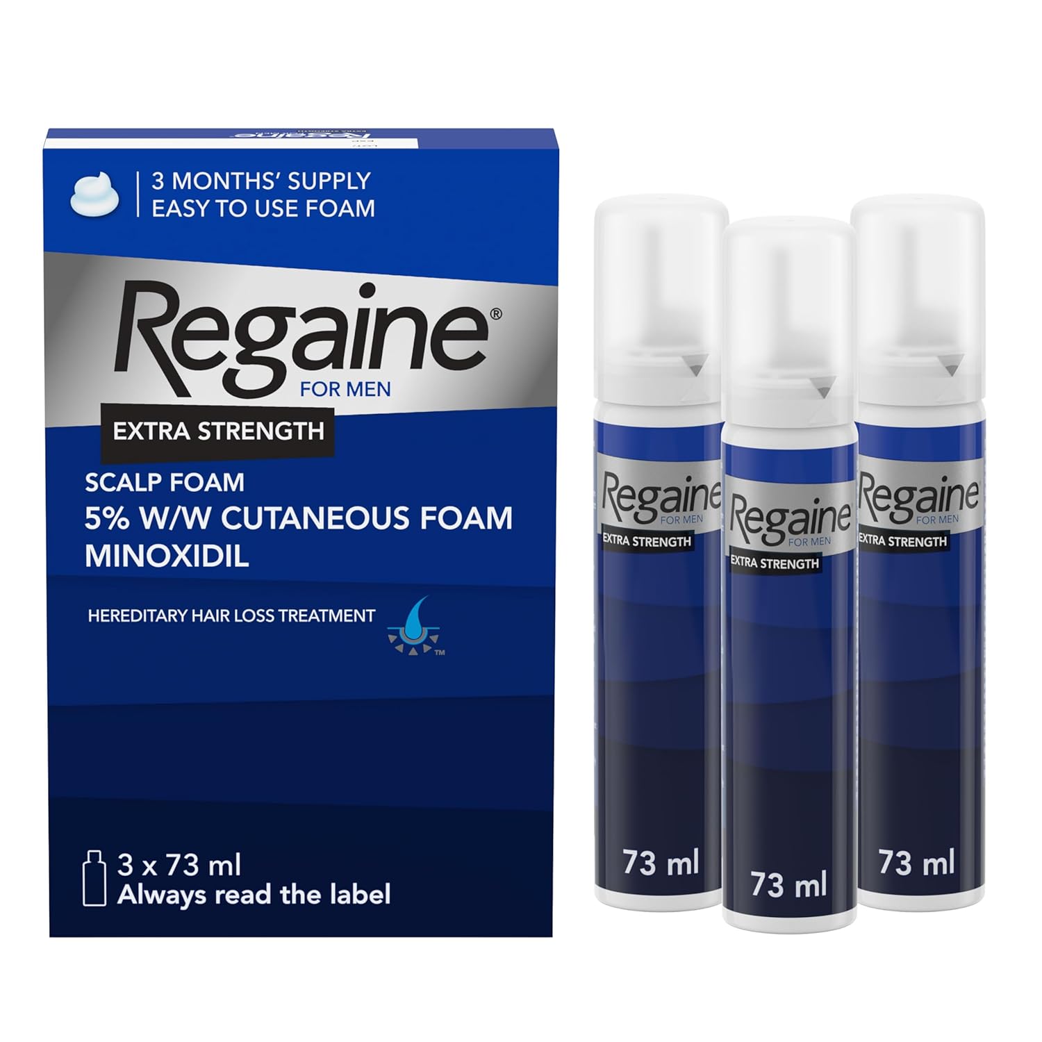 Regaine For Men Extra Strength Foam - Scientifically Proven To Help Stop Hereditary Hair Loss - Minoxidil Foam for Hair Regrowth - (3 x 73ml)