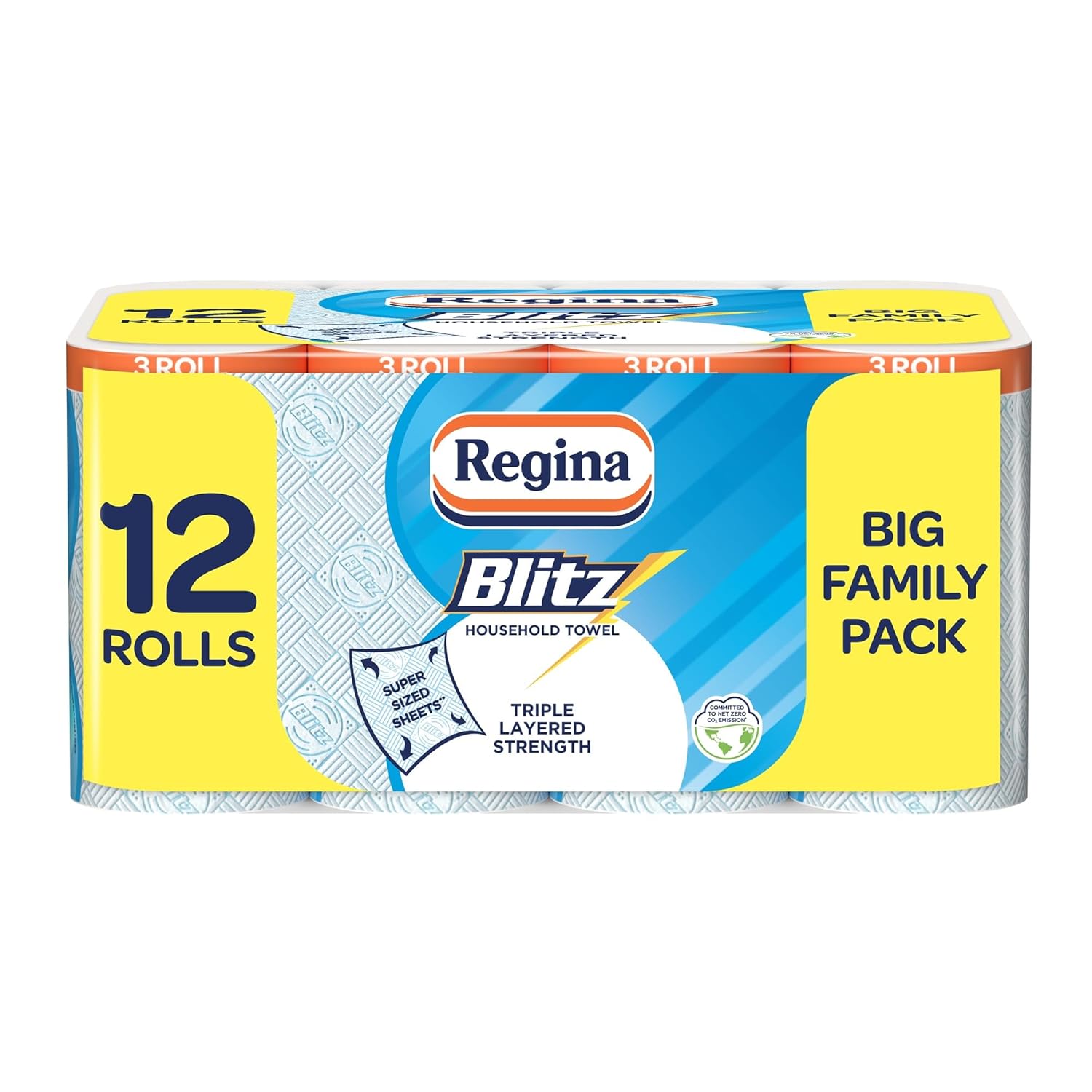 Regina Blitz Household Towels – 12 Triple Layered Rolls