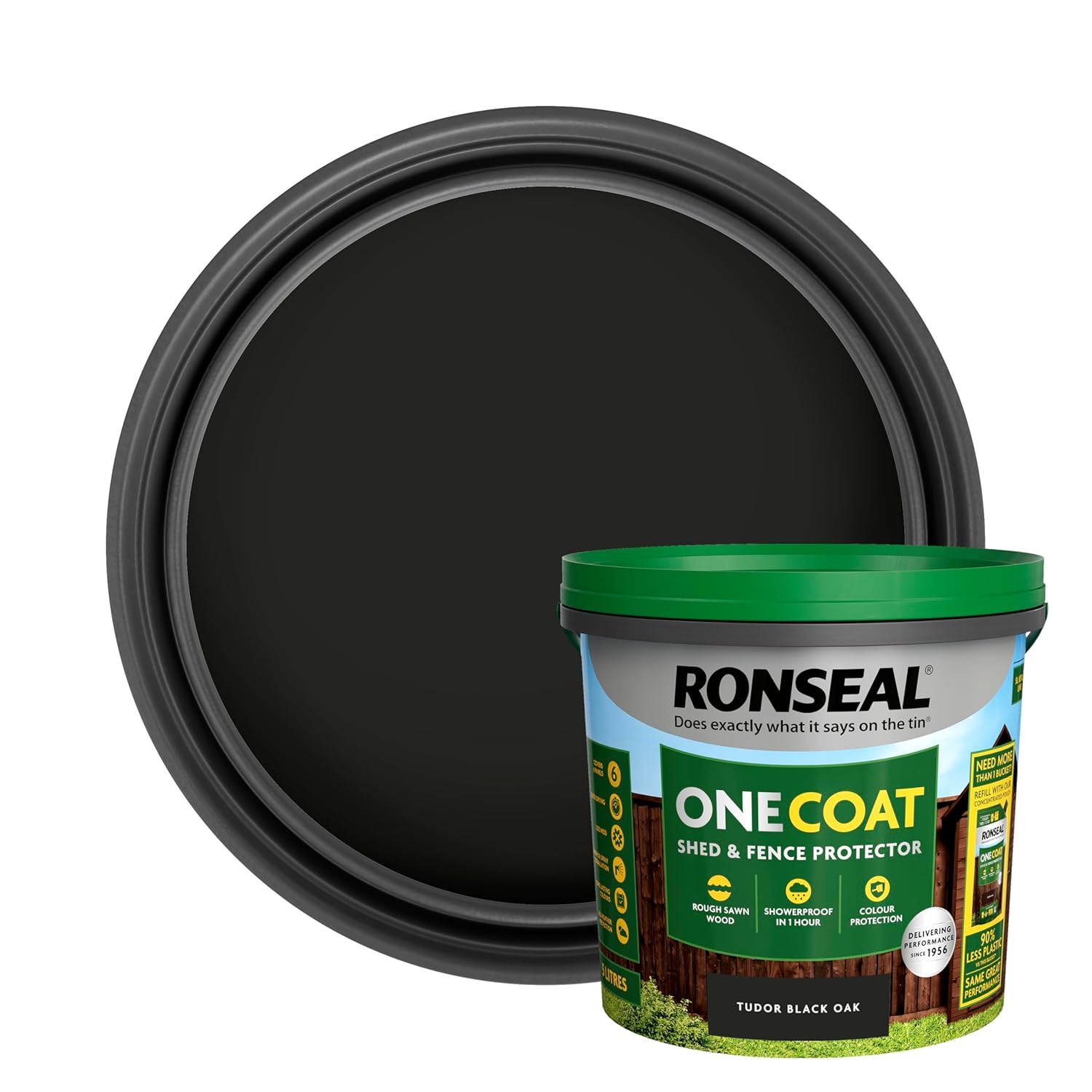 Ronseal One Coat Shed and Fence Protector Tudor Black Oak 5 litres (Covers up to 6 Fence Panels) All Weather Protection