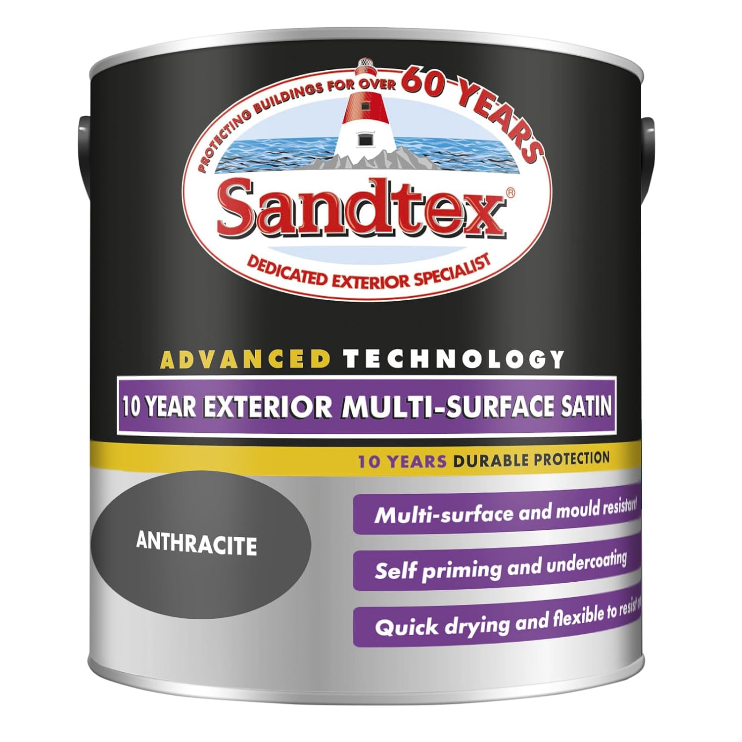 Sandtex 10 Year Multi Surface Satin Paint 2.5l Anthracite