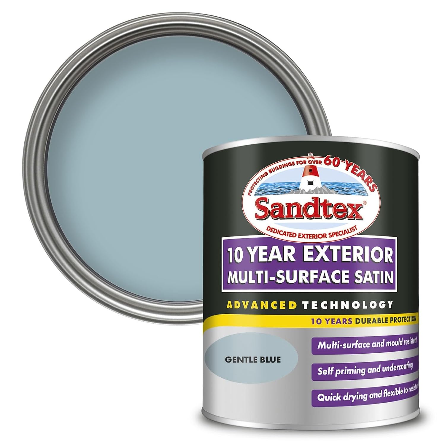 Sandtex 10 Year Multi Surface Satin Paint 750ml Gentle Blue