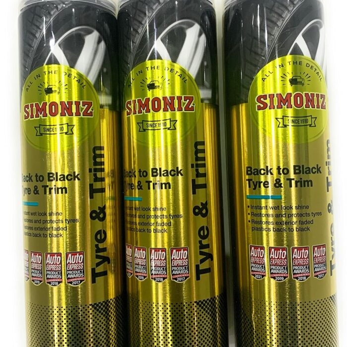SIMONIZ Back to Black Tyre Shine 600ml Restore & Protect Tyres Durable Gloss Finish (3 x 600ml Can)