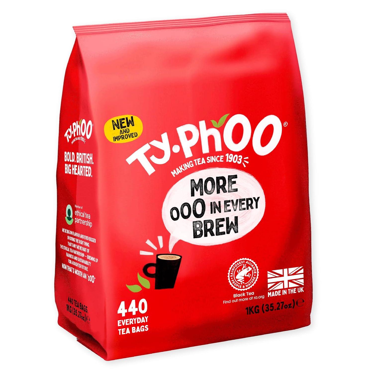 Typhoo Tea • 440 Black Tea Bags • Refreshing Everyday Blend • Bold & Full-Flavoured • Vegetarian Friendly • Packed in the UK • Ethical Sourcing