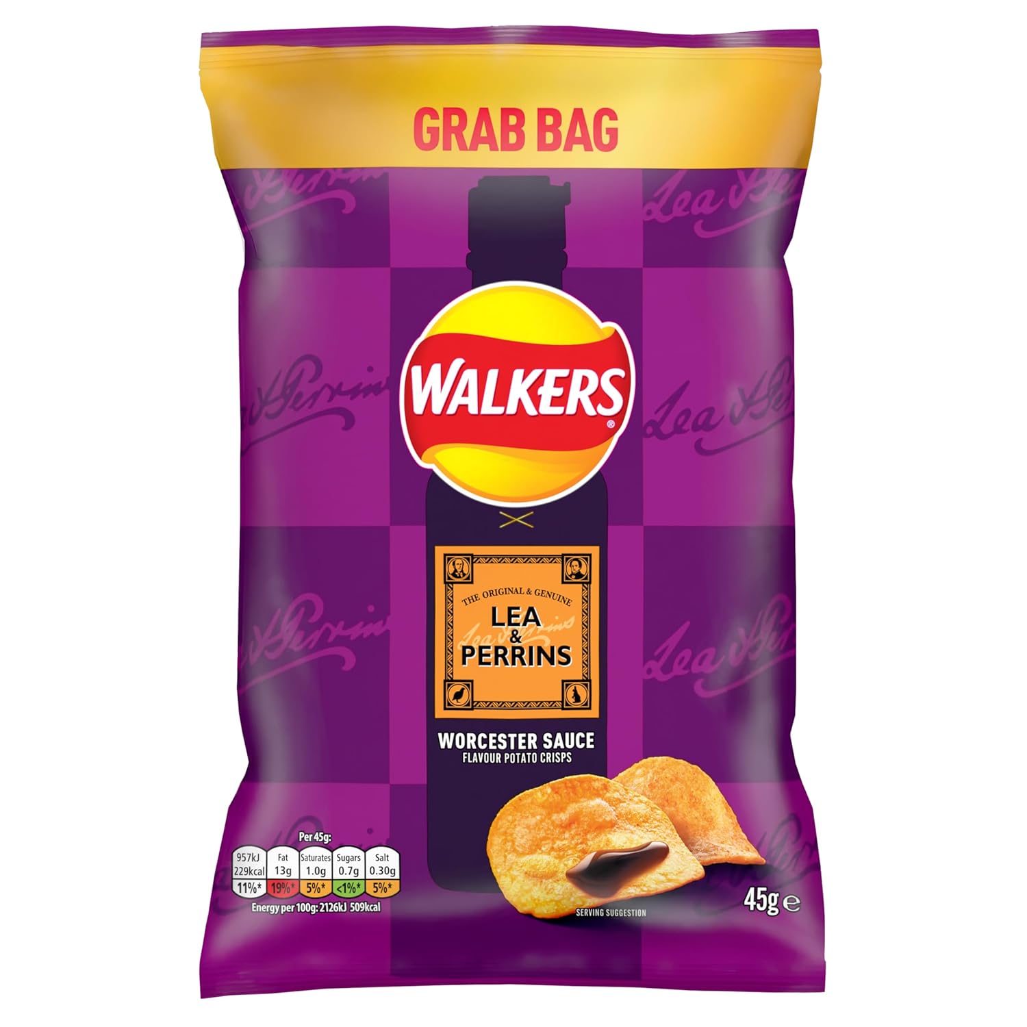 Walkers Lea & Perrins Worcester Sauce Grab Bag Crisps 45g (Case of 32)